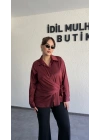 Bordo Saten Yandan Bağlamalı Gömlek