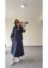 Lacivert Askılı Elbise Çıkarılabilir Gömlek Detaylı Takım