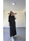 Siyah Salaş Kesim Düğmeli Elbise