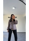 Kahverengi Yan Bağlamalı Nispet Kumaş Bluz