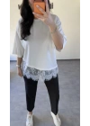 Beyaz Dantel Detaylı Tasarım Bluz