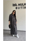 Siyah Beyaz Çizgili Rahat Kesim Elbise