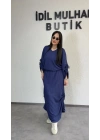 İndigo Mavi Kol Ve Etek Ucu Büzgülü Ayarlanabilir Takım