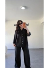 Siyah Rahat Kesim Gömlekli Pantolon Takım