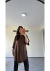 Kahve Bağcıklı Üçgen Jakar Bluz