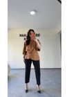 Camel Bağcıklı Üçgen Jakar Bluz