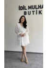 Beyaz Kruvaze İki Katlı Yoryo Elbise