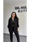 Siyah Dokulu Kumaş Salaş Gömlek