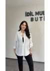 Beyaz Dokulu Kumaş Salaş Gömlek