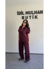 Bordo Polo Yaka Rahat Kesim Takım