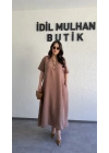 Kahverengi Salaş Kesim Broş Detaylı Elbise
