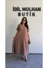 Kahverengi Salaş Kesim Broş Detaylı Elbise
