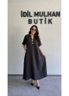 Siyah Salaş Kesim Broş Detaylı Elbise