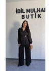 Siyah Double Şifon Kol Ve Pantolon Takım