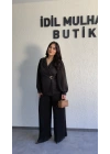 Siyah Double Şifon Kol Ve Pantolon Takım