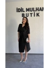 Siyah Sim Işıltılı Drapeli Elbise