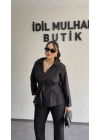 Siyah Şık Kesim Kuşaklı Gömlek