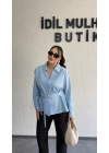 Bebe Mavisi Şık Kesim Kuşaklı Gömlek