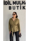 Haki Şık Kesim Kuşaklı Gömlek