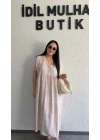 Pembe Batik Desenli Dökümlü Elbise