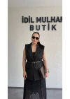Siyah Vatkalı Premium Blazer Yelek