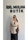 Bej Vatkalı Premium Blazer Yelek