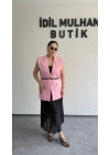 Pembe Vatkalı Premium Blazer Yelek