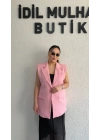 Pembe Vatkalı Premium Blazer Yelek