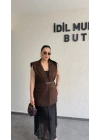 Kahverengi Vatkalı Premium Blazer Yelek