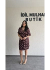 Kahverengi Puantiyeli Kruvaze Kuşaklı Elbise