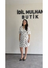 Beyaz Puantiyeli Kruvaze Kuşaklı Elbise