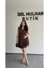 Kahverengi Kruvaze Yaka Gold Düğme Detaylı Abiye