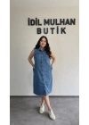 Düğme Ve Cep Detaylı Kolsuz Kot Elbise