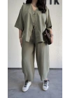 Haki Tek Düğmeli Bohem Tensel Takım