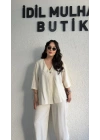 Ekru Tek Düğmeli Bohem Tensel Takım