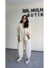 Ekru Tek Düğmeli Bohem Tensel Takım