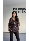 Kahverengi Pembe Puantiyeli Yan Bağcıklı Kruvaze Bluz