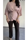 Pudra Pembe Nisbet Kumaş Bağcıklı Bluz