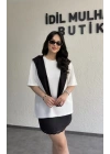 Siyah Şal Bağlama Detaylı Beyaz Oysh Tişört