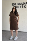 Kahverengi Yakası Düğme Detaylı Lacoste Elbise
