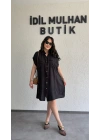 Siyah Kuşak Detaylı Gömlek Elbise