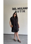 Siyah Kuşak Detaylı Gömlek Elbise
