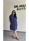 Lacivert Kuşak Detaylı Gömlek Elbise