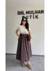 Krem Kemer Detaylı Eteği Poplin Elbise