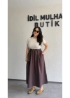 Krem Kemer Detaylı Eteği Poplin Elbise