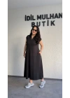Siyah Cepli Oysh Kumaş Maxi Elbise