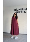 Bordo Cepli Oysh Kumaş Maxi Elbise