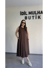 Kahverengi Oysh Salaş Günlük Midi Elbise