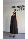 Siyah Oysh Salaş Günlük Midi Elbise