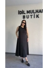 Siyah Oysh Salaş Günlük Midi Elbise